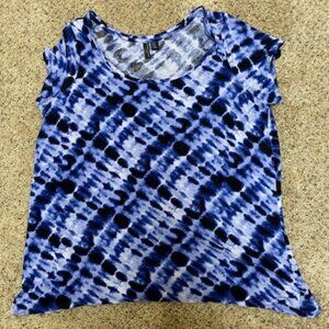 Cyntha Rowley Blue/Black/White Short Sleeve Top – 1X